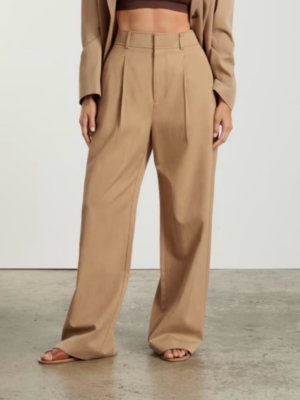 Everlane The Way-High Drape Pant High Rise Wide Leg Trouser Khaki Brown Tan Sz 0
